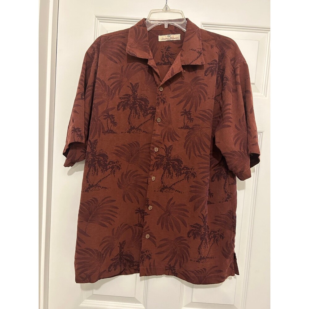 Tommy Bahama mens Palm Tree Print Silk Hawaiian Camp Shirt